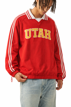 Utah College Varsity Sweatshirt in Red / Cream — lifestyle 2