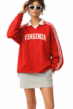 Virginia College Varsity Sweatshirt in Red / Cream — lifestyle 1