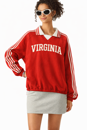 Virginia College Varsity Sweatshirt in Red / Cream — lifestyle 2