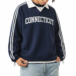 Connecticut College Varsity Sweatshirt in Royal Blue / White — lifestyle 2