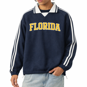 Florida College Varsity Sweatshirt in Royal Blue / Yellow — lifestyle 1