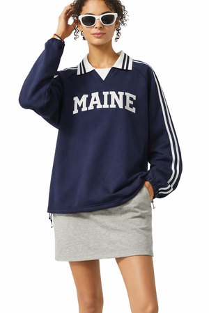 Maine College Varsity Sweatshirt in Royal Blue / White — lifestyle 1