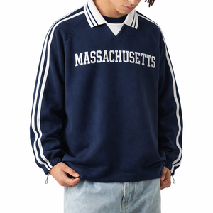 Massachusetts College Varsity Sweatshirt in Royal Blue / White — lifestyle 2