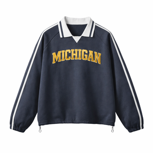 Michigan College Varsity Sweatshirt in Royal Blue / Gold