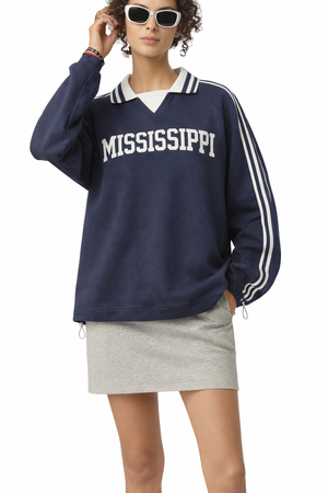 Mississippi College Varsity Sweatshirt in Royal Blue / White — lifestyle 1