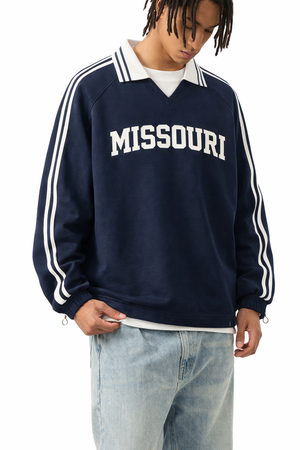 Missouri College Varsity Sweatshirt in Royal Blue / White — lifestyle 2