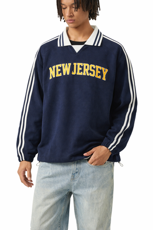 New Jersey College Varsity Sweatshirt in Royal Blue / Yellow — lifestyle 1