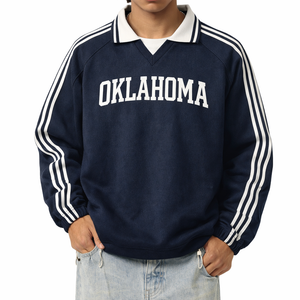 Oklahoma College Varsity Sweatshirt in Royal Blue / White — lifestyle 1