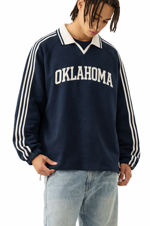 Oklahoma College Varsity Sweatshirt in Royal Blue / White — lifestyle 2