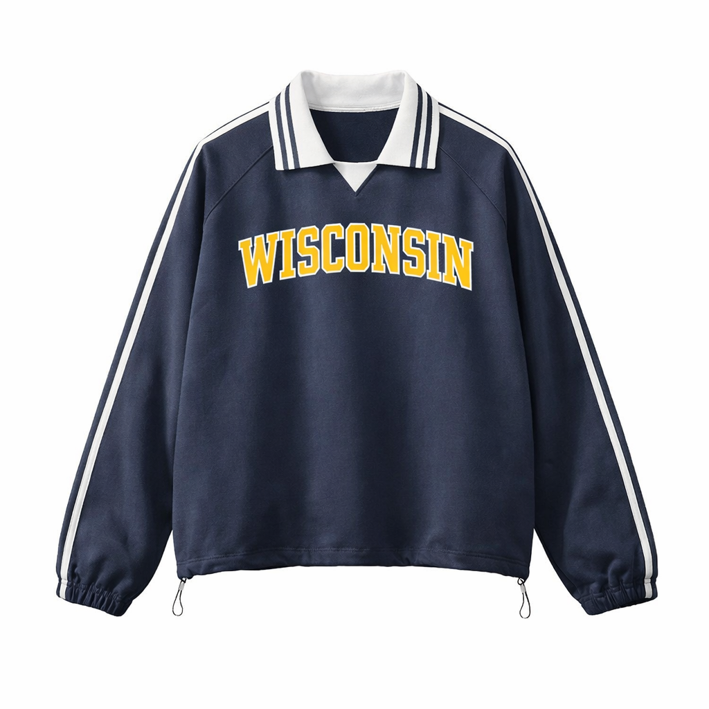 Wisconsin College Varsity Sweatshirt in Royal Blue / Gold