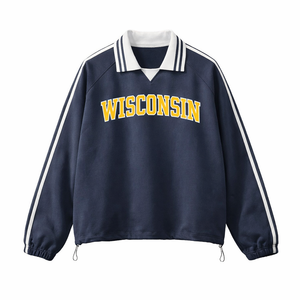 Wisconsin College Varsity Sweatshirt in Royal Blue / Gold