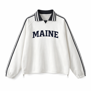 Maine College Varsity Sweatshirt in White / Navy