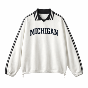Michigan College Varsity Sweatshirt in White / Navy