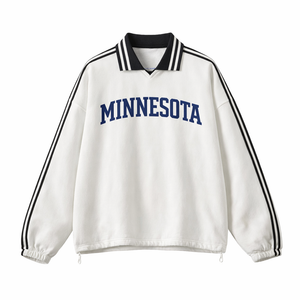 Minnesota College Varsity Sweatshirt in White / Royal Blue