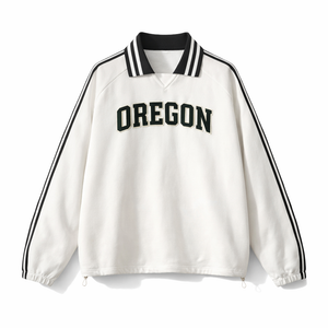 Oregon College Varsity Sweatshirt in White / Forest Green