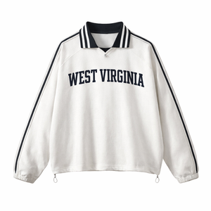 West Virginia College Varsity Sweatshirt in White / Navy