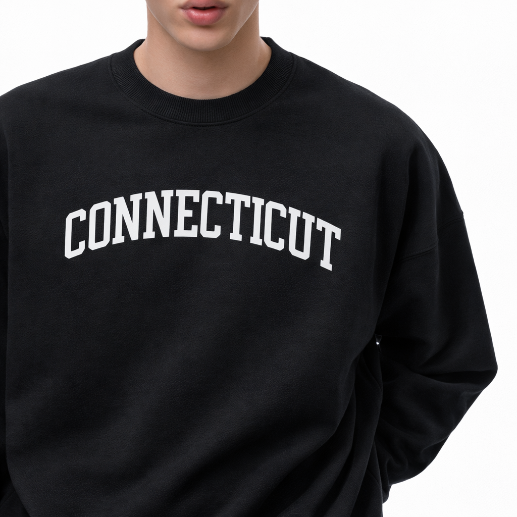 Connecticut Crewneck Sweatshirt in Black / White — lifestyle 1