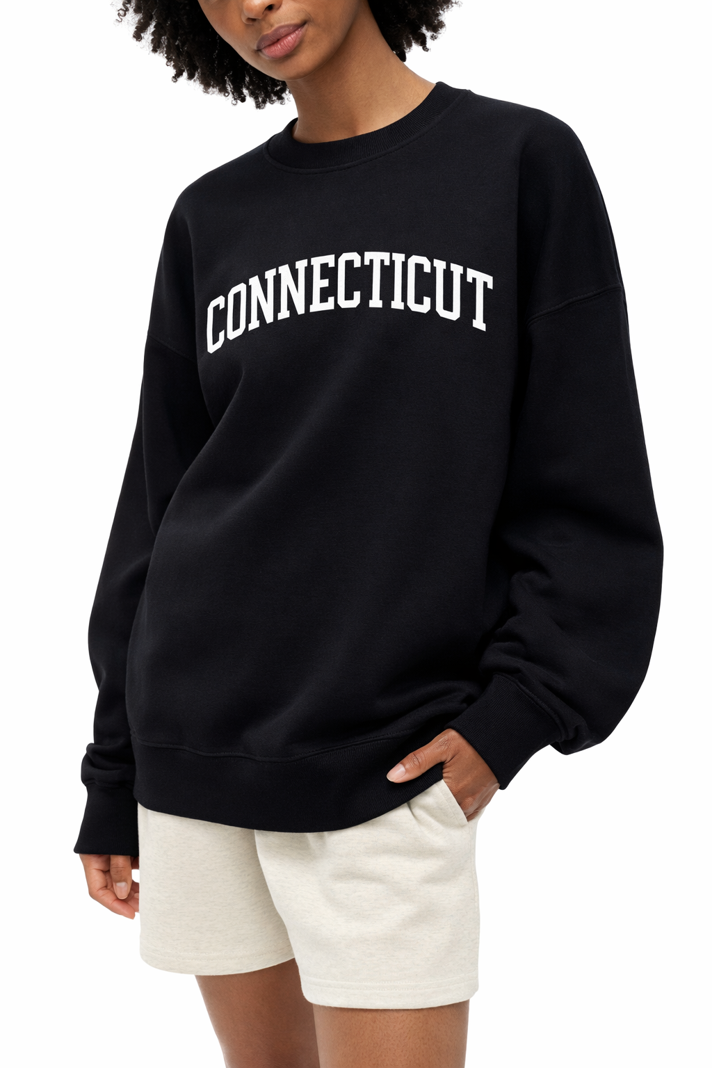 Connecticut Crewneck Sweatshirt in Black / White — lifestyle 2
