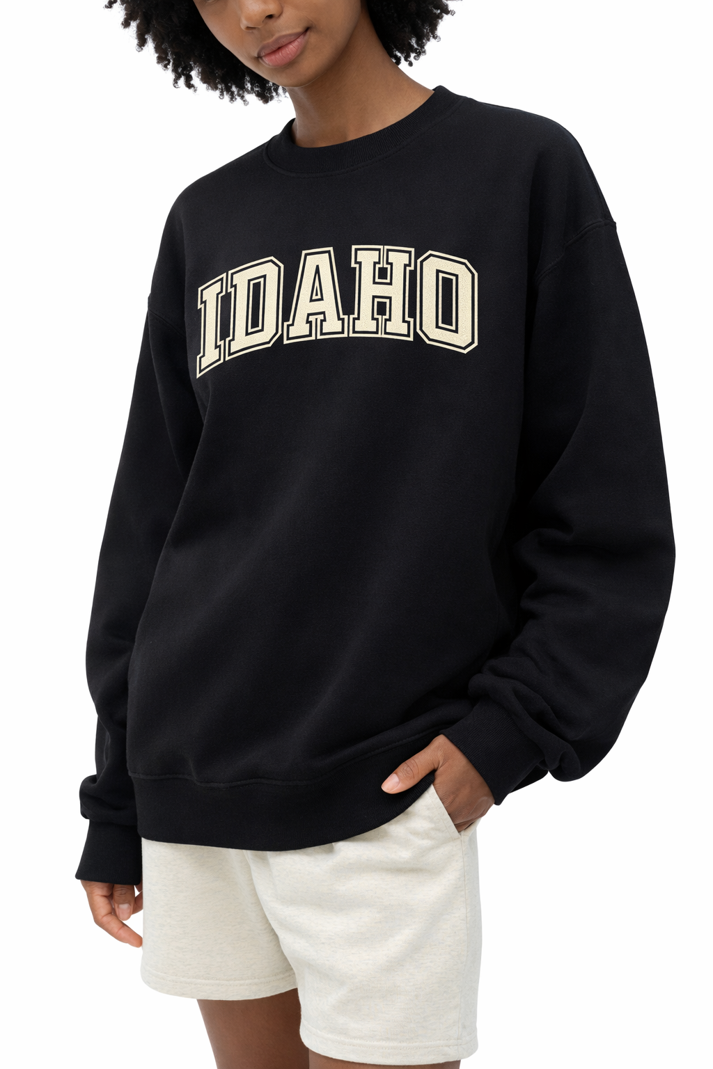 Idaho Crewneck Sweatshirt in Black / White — lifestyle 2