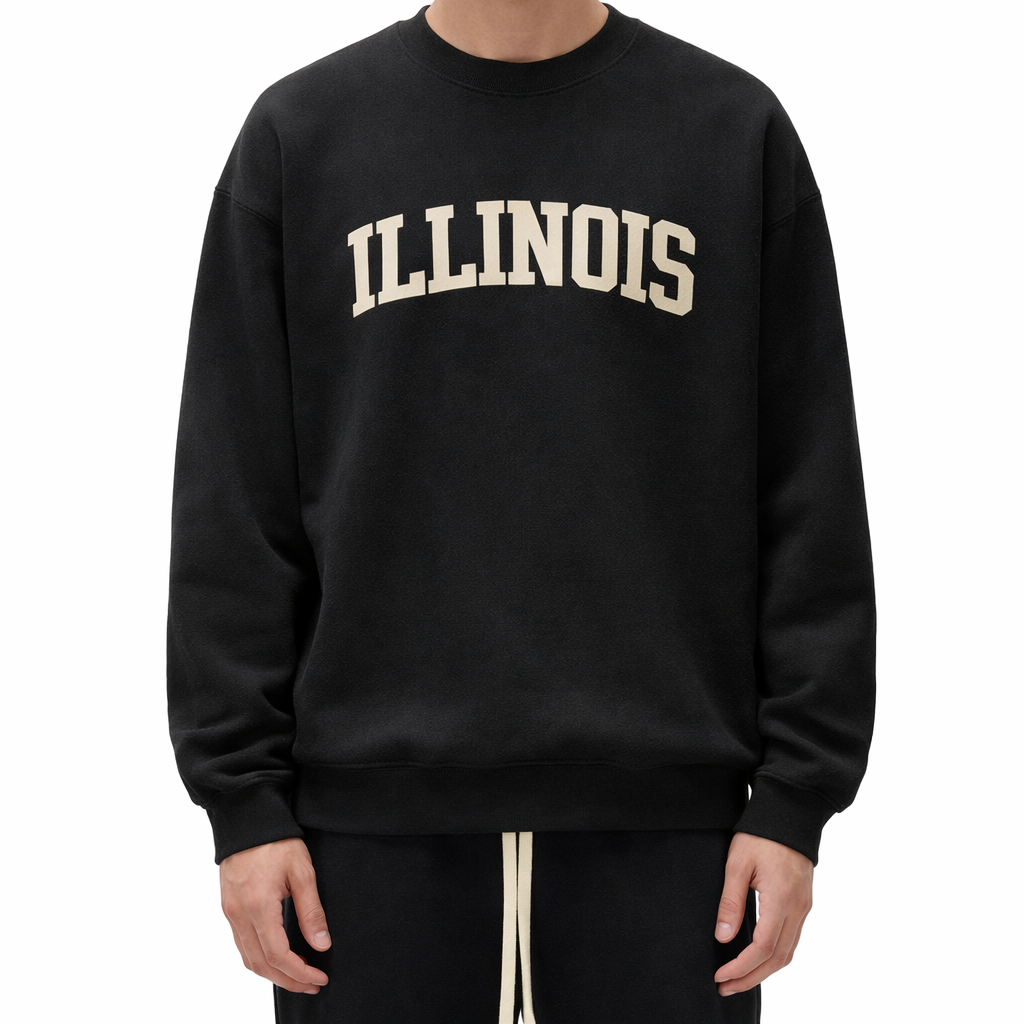 Illinois Crewneck Sweatshirt in Black / White — lifestyle 1