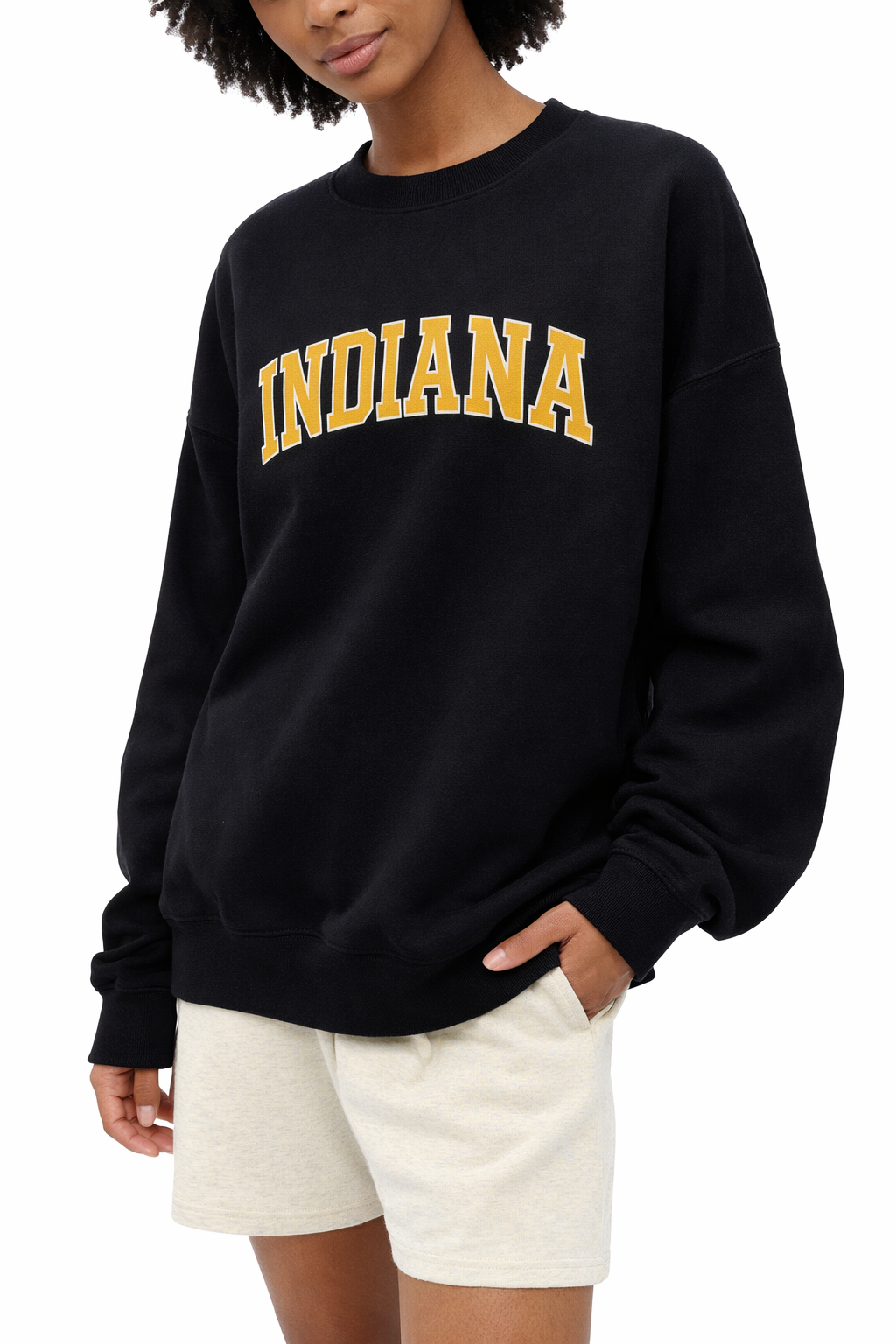 Indiana Crewneck Sweatshirt in Black / Cream — lifestyle 2