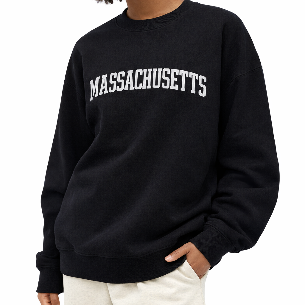 Massachusetts Crewneck Sweatshirt in Black / White — lifestyle 2
