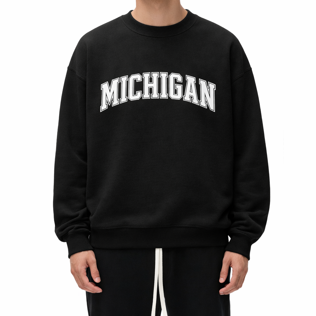Michigan Crewneck Sweatshirt in Black / White — lifestyle 1