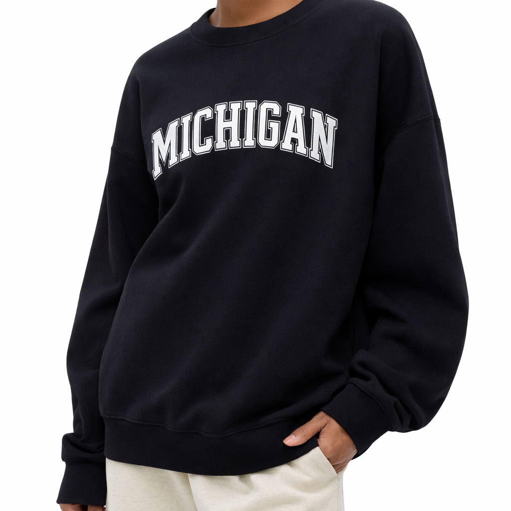 Michigan Crewneck Sweatshirt in Black / White — lifestyle 2