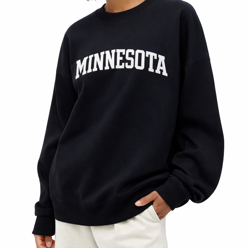 Minnesota Crewneck Sweatshirt in Black / White — lifestyle 2