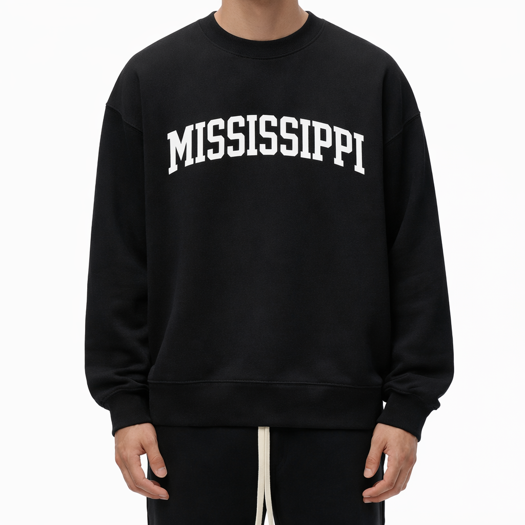 Mississippi Crewneck Sweatshirt in Black / White — lifestyle 1