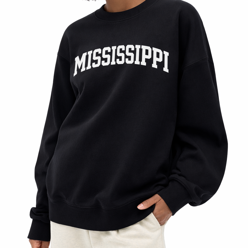 Mississippi Crewneck Sweatshirt in Black / White — lifestyle 2