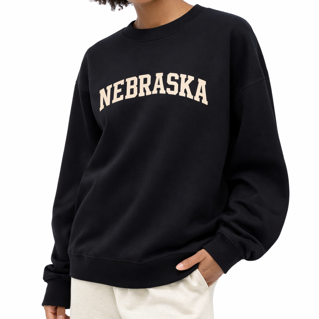 Nebraska Crewneck Sweatshirt in Black / White — lifestyle 2