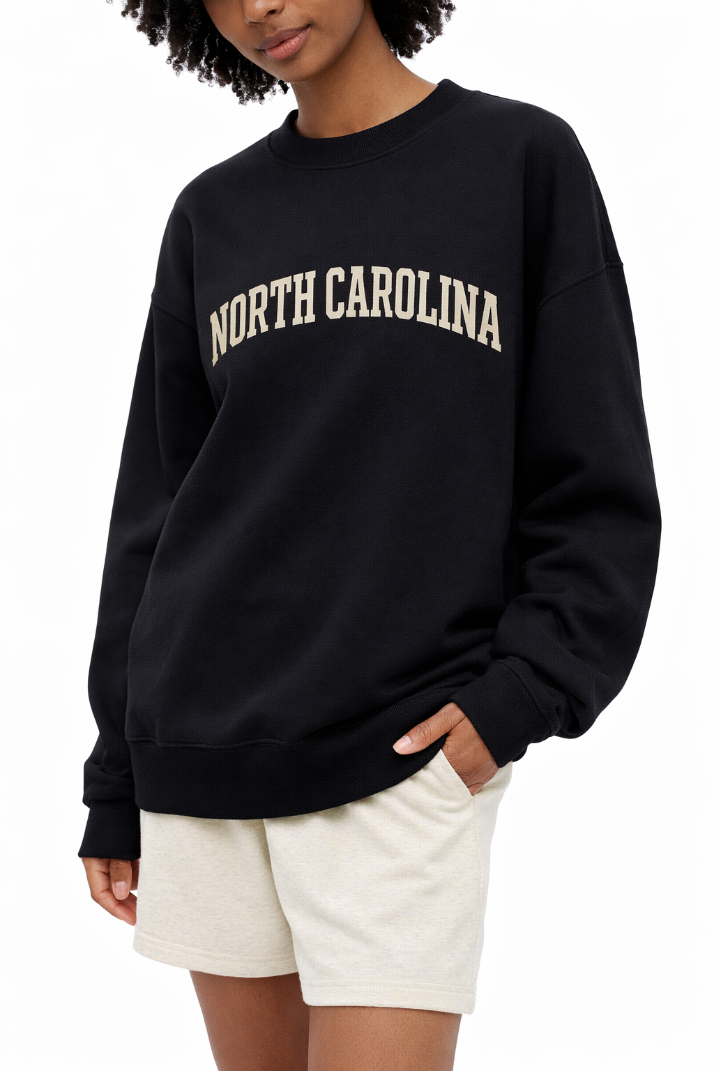 North Carolina Crewneck Sweatshirt in Black / White — lifestyle 2