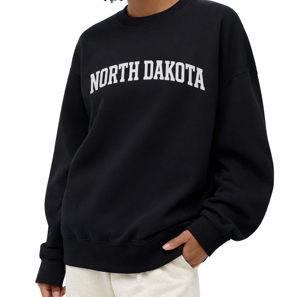 North Dakota Crewneck Sweatshirt in Black / White — lifestyle 2