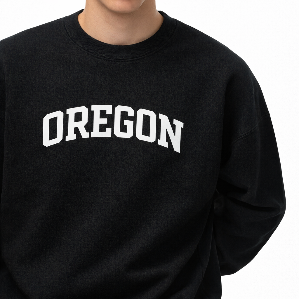 Oregon Crewneck Sweatshirt in Black / White — lifestyle 1