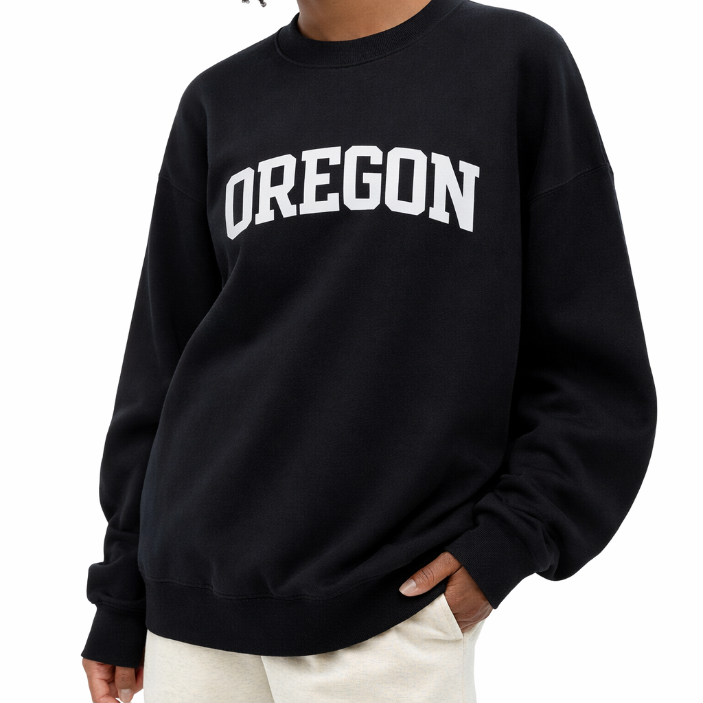 Oregon Crewneck Sweatshirt in Black / White — lifestyle 2
