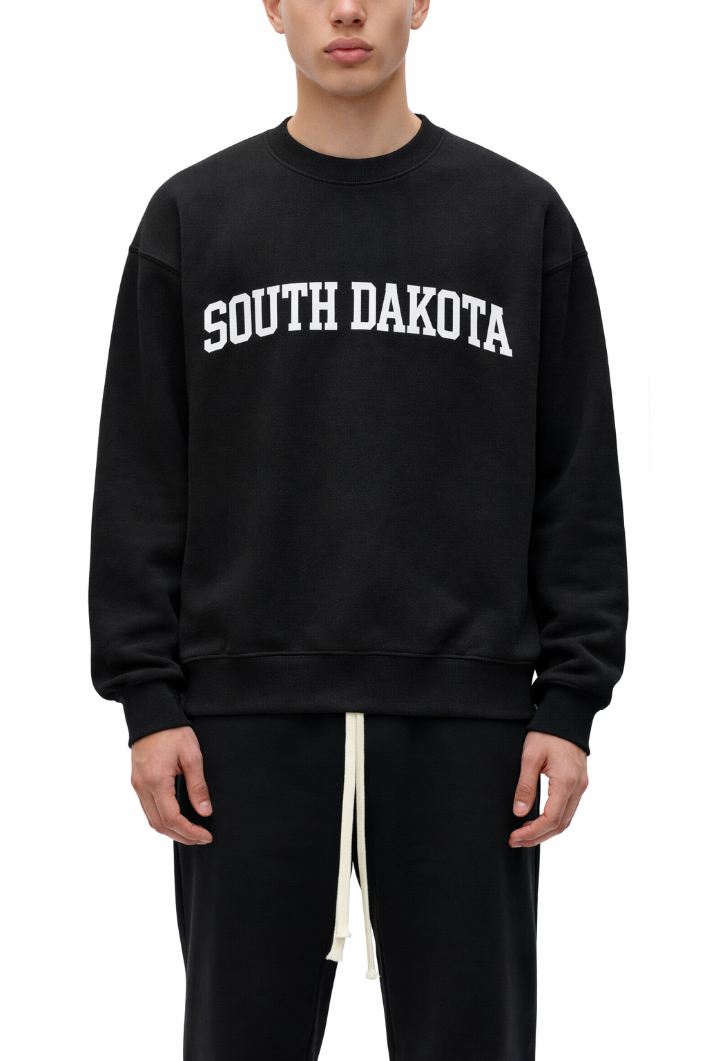 South Dakota Crewneck Sweatshirt in Black / White — lifestyle 1
