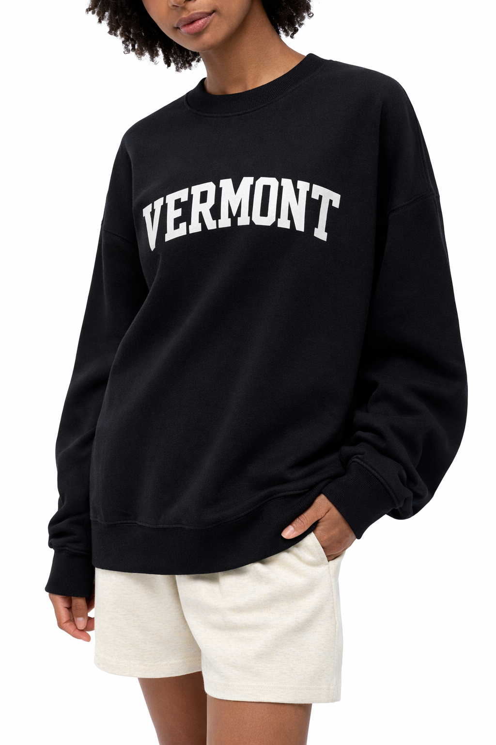 Vermont Crewneck Sweatshirt in Black / White — lifestyle 2