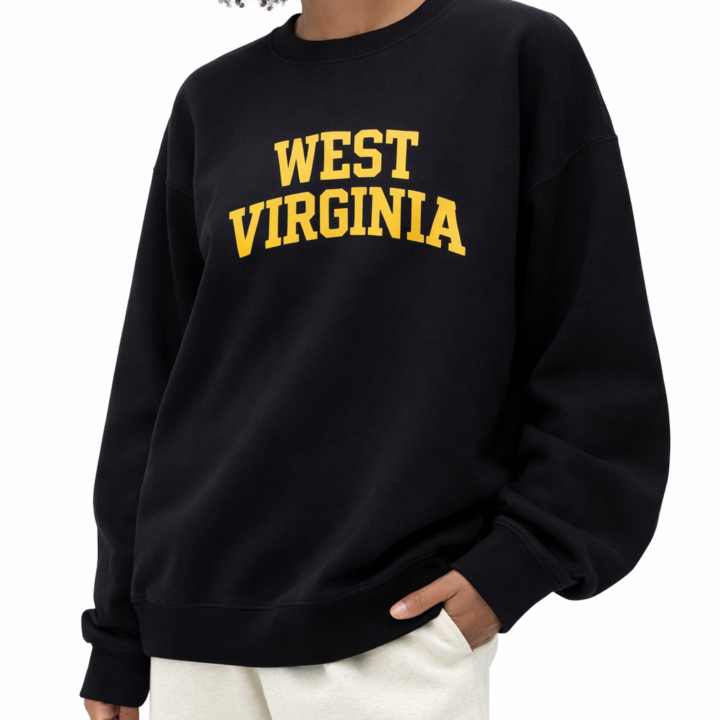 West Virginia Crewneck Sweatshirt in Black / Gold — lifestyle 2