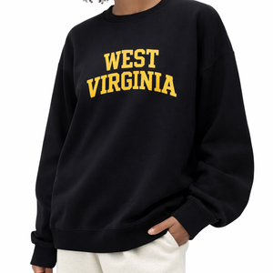West Virginia Crewneck Sweatshirt in Black / Gold — lifestyle 2