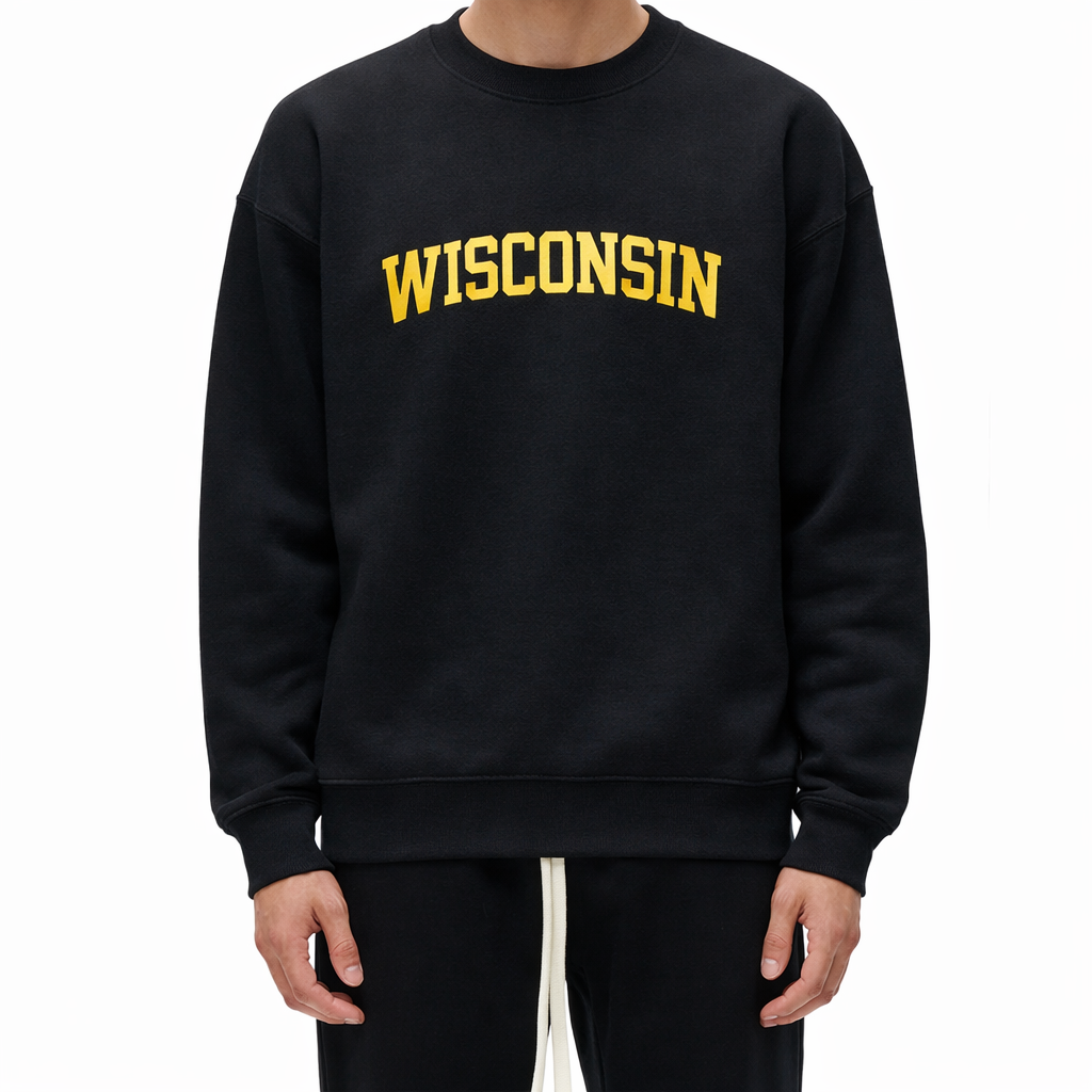 Wisconsin Crewneck Sweatshirt in Black / Cream — lifestyle 1