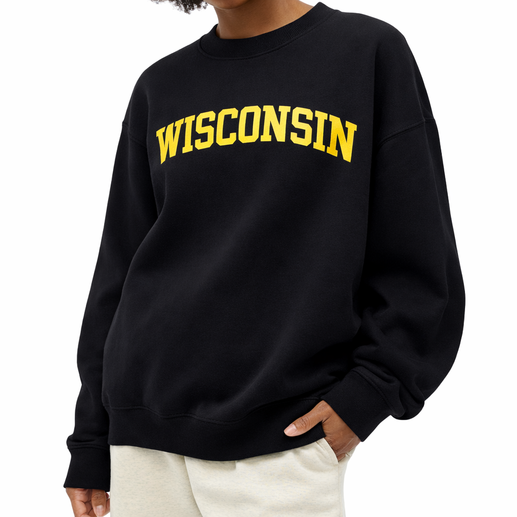 Wisconsin Crewneck Sweatshirt in Black / Cream — lifestyle 2