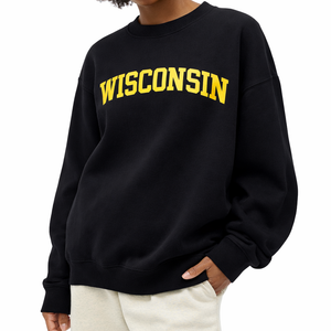Wisconsin Crewneck Sweatshirt in Black / Cream — lifestyle 2