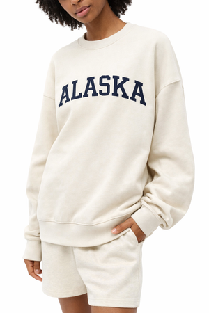 Alaska Crewneck Sweatshirt in Cream / Navy — lifestyle 2
