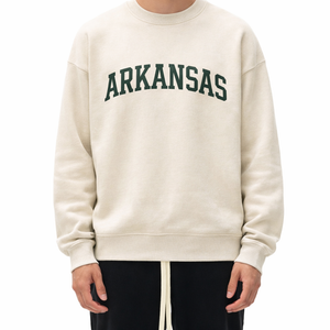 Arkansas Crewneck Sweatshirt in Cream / Forest Green — lifestyle 1
