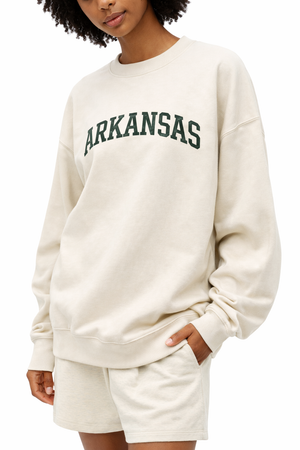 Arkansas Crewneck Sweatshirt in Cream / Forest Green — lifestyle 2