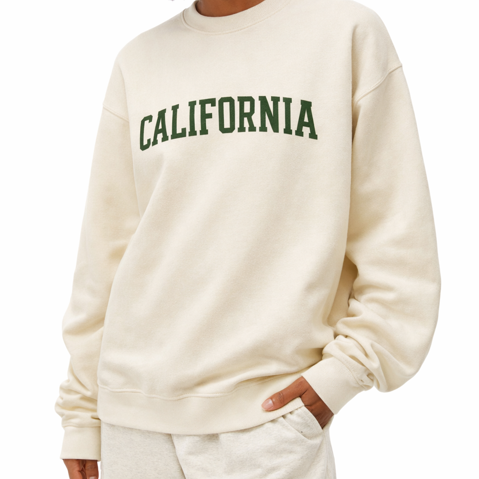 California Crewneck Sweatshirt in Cream / Forest Green — lifestyle 2