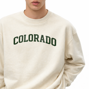 Colorado Crewneck Sweatshirt in Cream / Forest Green — lifestyle 1