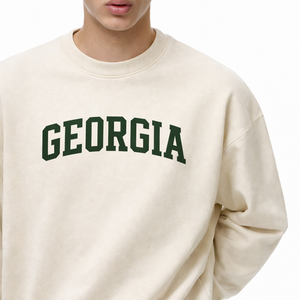 Georgia Crewneck Sweatshirt in Cream / Forest Green — lifestyle 1