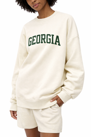 Georgia Crewneck Sweatshirt in Cream / Forest Green — lifestyle 2